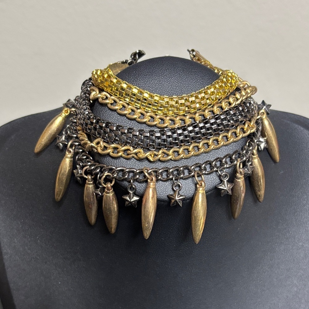 Rocker Chic Multi Tone Chain Statement Bracelet